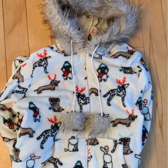 Holiday Time Womens Plus Size 2x 18W 22W Zip Front Fleece One Piece Pajamas Dogs - Picture 4 of 8